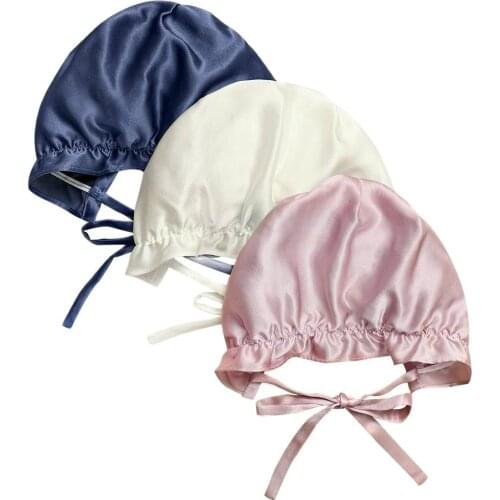Adorable Little Baby Bonnets Silk Sleeping Adjustable Toddler Night Caps Sleeping Hats With Ruffle Trim