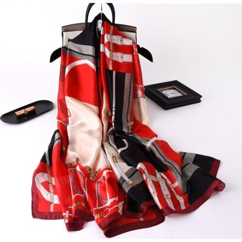 Luxury Silk Feel Scarf Fashion Print Women Bandana Elegant Women Headscarves Hijab Shawl Wrap Spring Summer 180*90cm Accessories