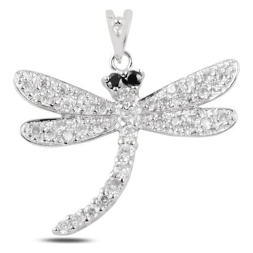 Silver 925 Sterling Dragonfly Zircon Cubic Zirconia Pendant
