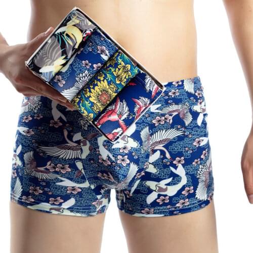 4pcs/lot Men Boxer Male Fashion Print Underwear Sexy Middle Waist Boxer Breathable Men Underpants Ropa Interior Hombre