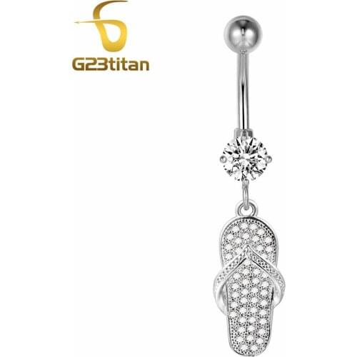 G23titan Seaside Beach Jewelry Crystal Slipper Pendant Navel Piercing Ombligo Titanium Banana Belly Button Rings Body Chain
