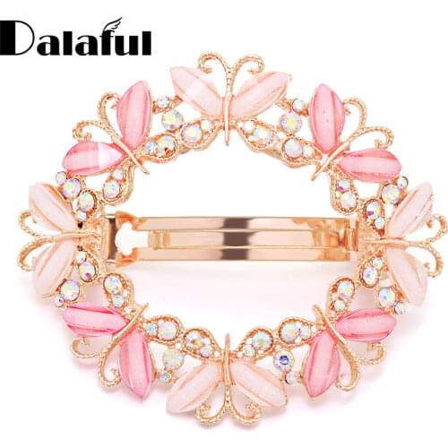 Dalaful Butterfly Hairpin Crystal Flowe Hair Clips For Womens Girls Barrettes Clamp Hairpins Brooch F159
