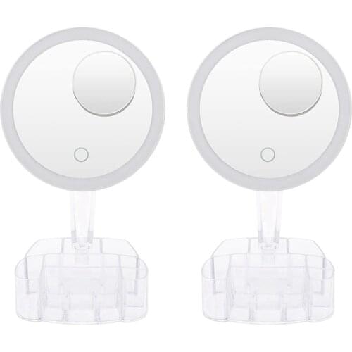 LED Makeup Mirror with 10X Magnifying Mirror Detachable Makeup Mirror Contact Screen Dimming Rotation with Storage Box