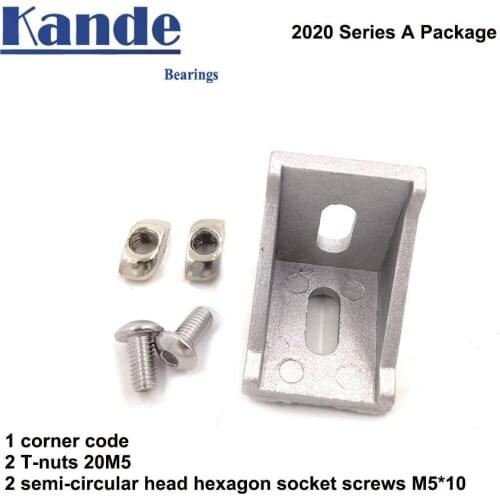 1 set 2020 corner fitting angle aluminum 20 x 20 L connector bracket fastener with slider nut T-nut semi-circular head hex bolt