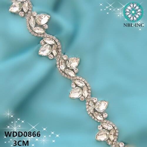 10 yards) Wholesale bridal hand beaded sewing silver crystal rhinestone applique trim for wedding dress WDD0866