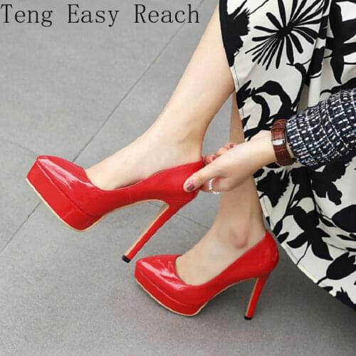 2021 Sexy Patent PU Leather Pointed Toe 12.5cm Spike High Heels Red Black Womens Office Lady Pumps Stilettos