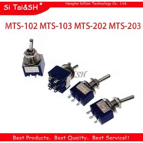 5PCS MTS-102 MTS-103 MTS-202 MTS-203 6A 125V Mini 3/6PIN ON-OFF/ON-OFF-ON Toggle Switches For Switching Lights Motors