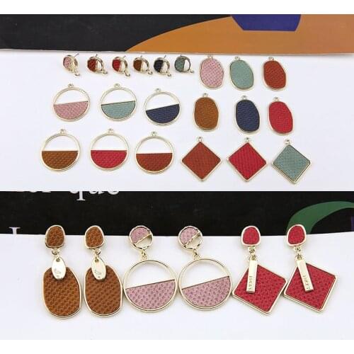 6pcs Korean Style elegant Alloy Leather stud earrings Hollow Round Geometric Drop Earrings For Women Diy Ear Jewelry Accessories