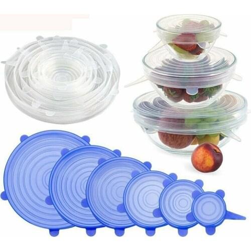 6 Pcs/Set Reusable Silicone Food Wrap Stretch Vacuum Seal Cover Saran Wrap Kitchen Organization Food Fresh Keeping Sealed lids