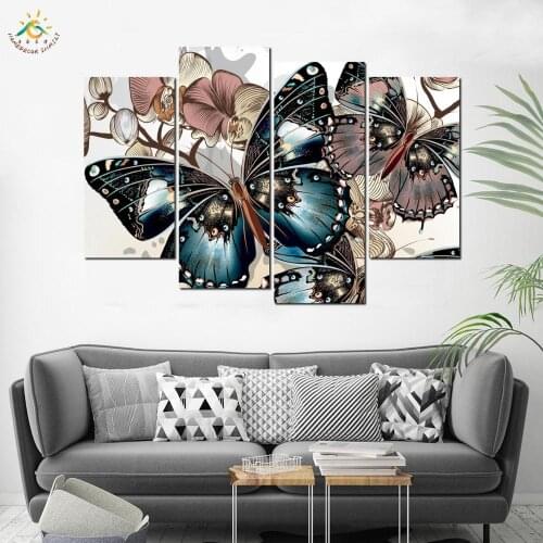 Abstract Butterfies Pictures Modern Art Canvas Paintings Home Decor Wall Pictures Prints and Posters for Living Room 4 Pieces