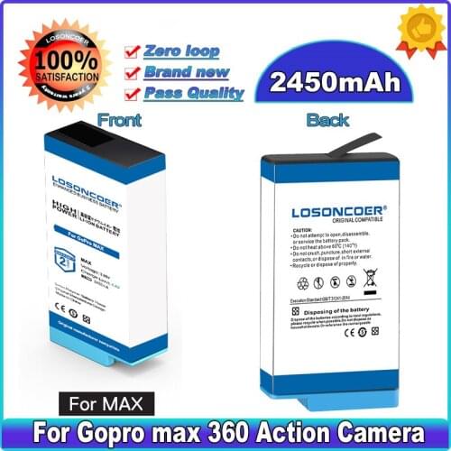 LOSONCOER 2450mAh For Gopro Max Battery / For Go Pro Max 360 Action Camera Batteries