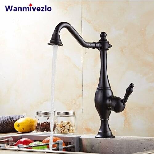 Antique Brass New Bathroom Basin Faucet Rotate Spout Hot Cold Kitchen Mixer Taps Single Handle Carving European Classic Faucet