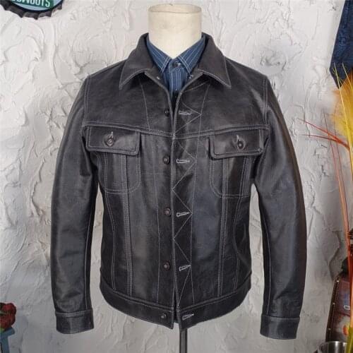 Free shipping.classic style Batik leather jacket,quality slim biker cowhide coat.vintage 1.2mm tanned leather clothes