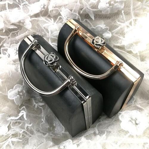 Big size silver or gold metal bag handle on top box clutches purse frame with black plastic covers China bag frame handles