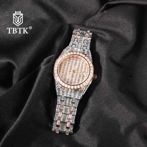 TBTK Baguette Stone Watches Square Zircon Full Iced Out Big Dial Watches Pink Black Stainless Steel Luxury Rhinestones