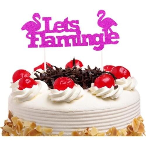 Lets Flamingle Cake Topper Flags Glittler PaperBoard For Happy Birthday Bridal Weeding Party Cake Baking Decor Tropical Hawaii