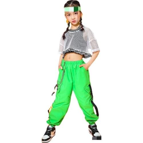 Kids Concert Outfits Hip Hop Clothing Net Crop Tank Tops Cargo Pants For Girls Ballroom Street Dance Costume Clothes Wear