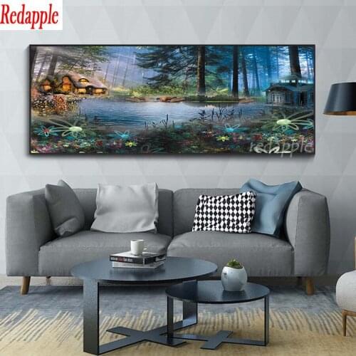 DIY 5D Diamond Painting village house lake tree Kit,full Round square Diamond embroidery cross stitch Wall Decor large Landscape