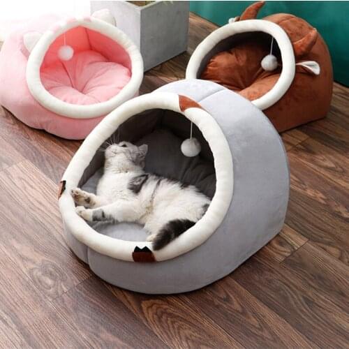 Kennel For Kitten Cat Plush Folding Sofa Bed Nesk Cushion Carpet Basket Home Small Dog Cave Luxury Animal Lair Hut Pet Supplies