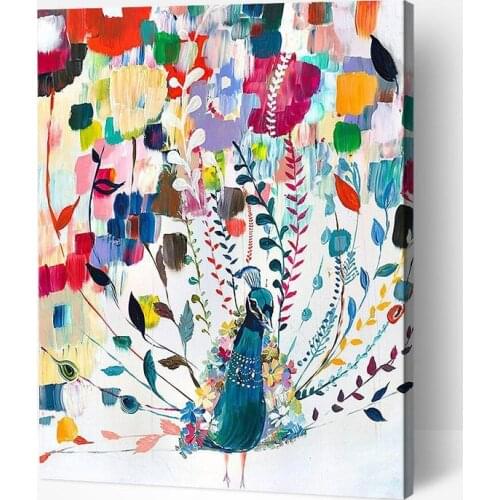GATYZTORY DIY Painting By Numbers Kits For Adults Peacock Opens Screen Animal Painting Acrylic Coloring By Number Decoration Art