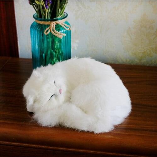 Simulation cute cat large white fur cat doll sleeping cat plush toy children gift couple gift home decoration photography props