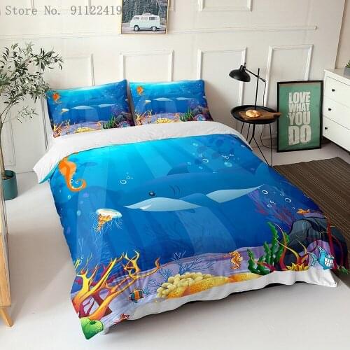 Sea Animal Shark Fish Duvet Cover Set Catoon Bedding Set Twin Full Queen King Comforter Set Bed Set Home Textiles Dropshipping