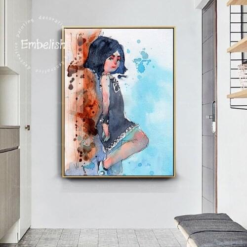 Embelish Hot Cartoon Girl In Black Hmong Dress Kids Childrens Living Room Wall Posters Home Decor HD Spray On Canvas Paintings