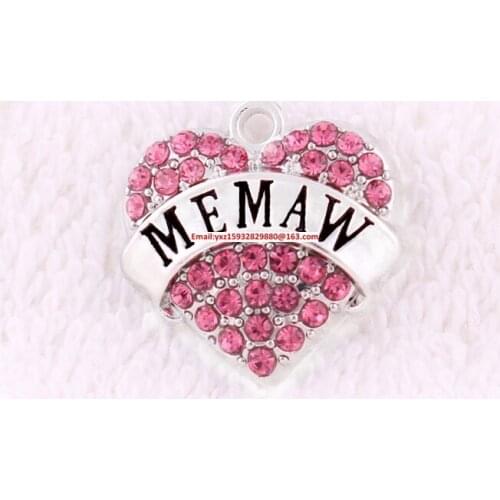 Heart MEMAW pendant New listing 50pcs a lot zinc studded with sparkling pink crystals Pendants(P500106)