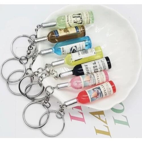 Cute Novelty Resin Beer Wine Bottle Keychain Assorted Color Party Gift for Women Acrylic Car Bag Keyring Pendant Accessories