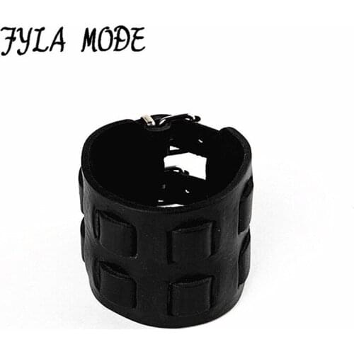 Fyla Mode Fashion Double Belt Buckle Leather Wrist Friendship Big 26.50cm*6cm Wide Bracelet for Men Vintage Punk Jewelry 60G/pcs