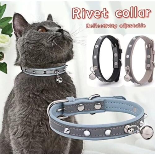 Rivet Fashionable Reflective Pet Collar Adjustable Cat Collar Separate with Bell Suitable for Small Pet Kitten and Puppy