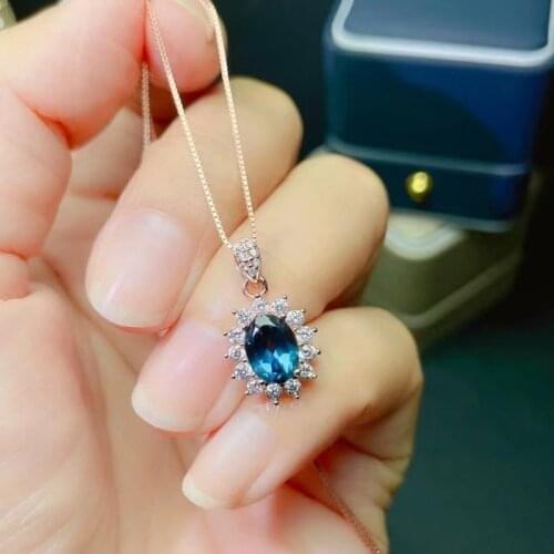 Natural Jewelry Pendant Gemstone S925 Sterling Silver with Diamond Necklace Women Silver 925 Jewelry Natural Topaz