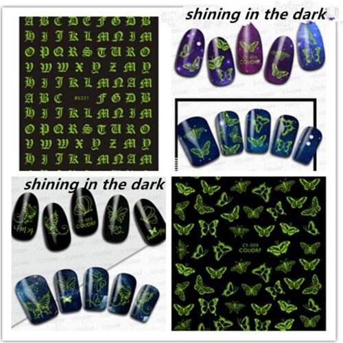Newest CY001 shining in the dark design flowers design 3d nail manicure back adhesive nail decal decoration sticker accessory