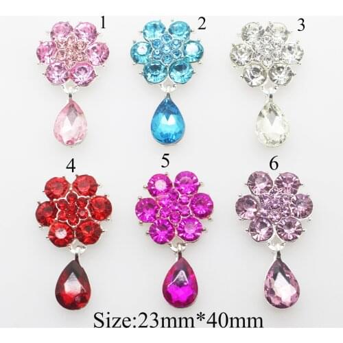 NEW 10 Pcs/lot 40MM*23MM Flower crystal brooch buttons Metal Crystal Wedding button/flat back hair flower center scrapbooking