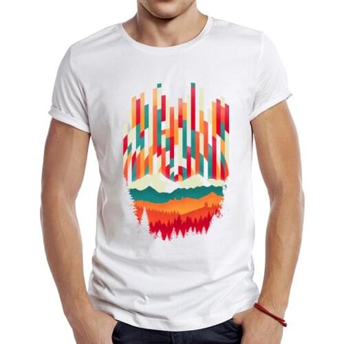 2021 Mens New Fashion Sunset in Vertical Design Short Sleeve T-Shirt Cool Printed Tops Hipster Tee Shirts