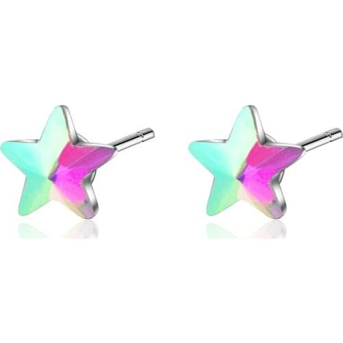 New Arrival Girls Color Star Stud Earrings Female Accessories Vintage Silver Plated Earring For Women Jewelry Lady Gift