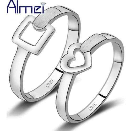 Heart and Square Couple Rings for Men and Women Wedding Engagement Lovers' Gift Fashion Romantic High Quality Cheap Jewelry J392