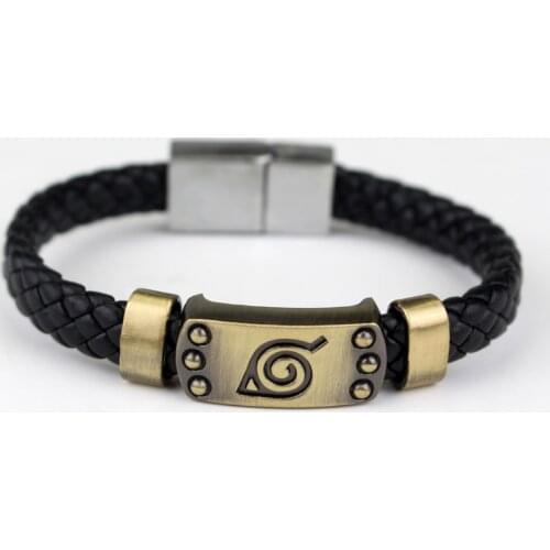 Hot Naruto Leaf Bracelet Logo Mark Brown Wristband Cosplay Bangle FHRG For Anime Fan