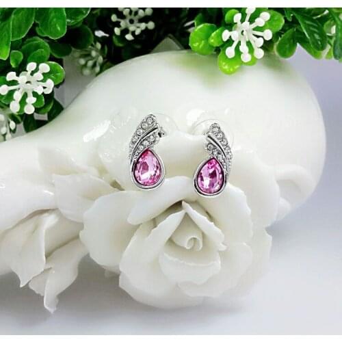QiLeSen Fine jewelry 925 sterling silver suitable for ladies wedding earrings floating rose red earrings yw087