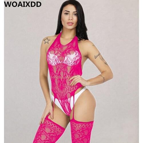 Sexy Erotic Lingerie Intimates Teddy Bodystockings Hollow Open Crotch Stocking Fishnet Mesh Erotic Bodysuit Porn Lace Sleepwear
