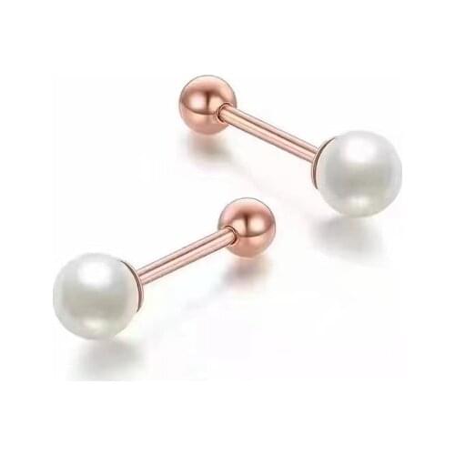 New Arrival 18K Rose Gold Earrings Women Pearl Stud Earrings Stamp AU750