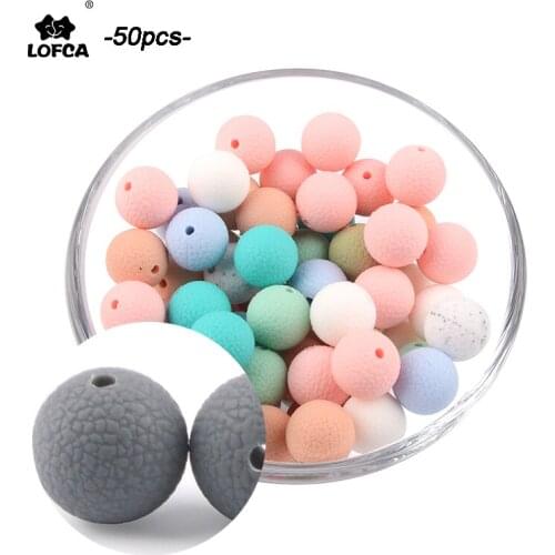 LOFCA 15mm 50pcs/lot Silicone Leather Look Beads Teething Beads Safe Nursing DIY Chewable Colorful Teething For Infant Baby