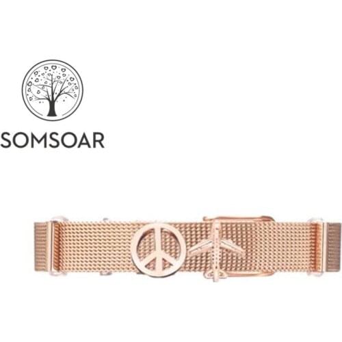 Somsoar Jewelry Rose Gold airplane travel Mesh Bracelet Set Stainless steel DIY Charmbands Bracelet Bangle fit watches