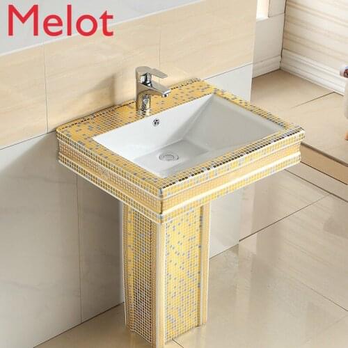 European style gold column basin mosaic color gold wash basin creative ceramic tabletop basin color wash basin