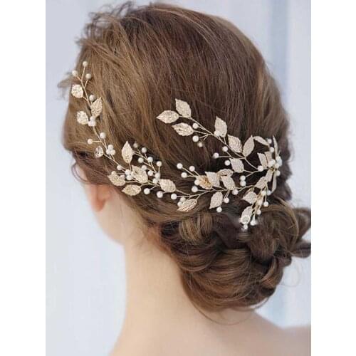 Vintage Leaves and Floral Bridal Headband Bohemian Headpiece Crystal Pearl Hair Vine Flower Halo Wedding Hair Accessories
