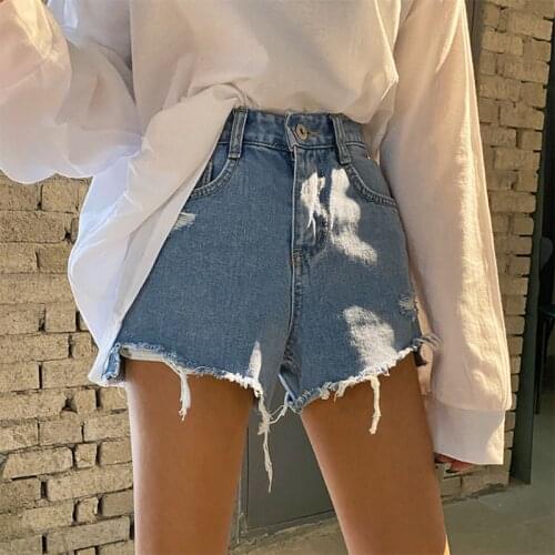 Vintage Summer Beach Sexy Shorts Women Fashion Denim Shorts Frayed Edges Holes High Waist Jeans Shorts Plus Size Chic Hot Pants