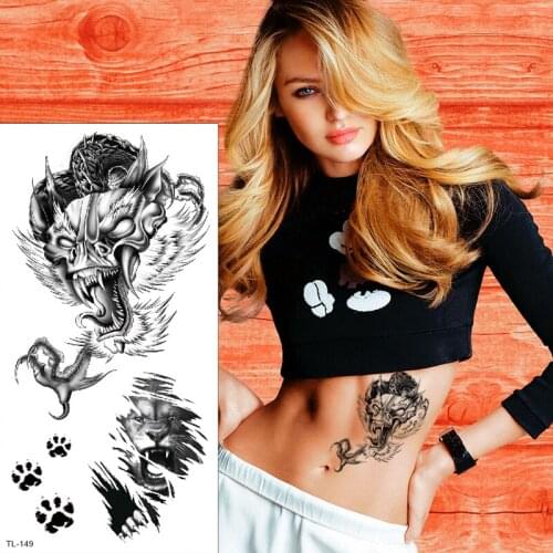 Temporary tattoo sticker dragon wolf footprint tattoo lion head neck tattoos men women sexy tattoo body art fake tatoo for boys