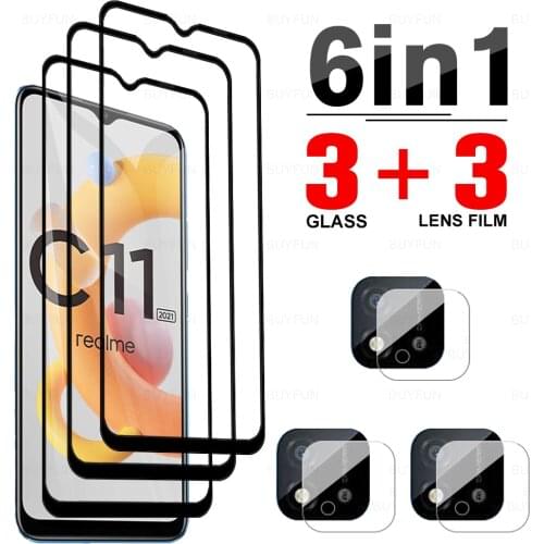6in1 Tempered Glass For Realme C11 2021 Full Cover Front Screen Protector For oppo realme c21 c25 c15 c3 C 11 11c 11 Camera Film