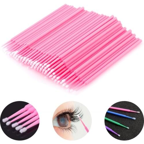 100 Pcs/Pack Micro Brush Disposable Microbrush Applicators Eyelash Extensions Remove False Eyelashes Cotton Cleaning Swabs