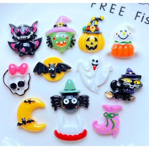 12Pcs New Mini Cartoon Halloween Series Flat Back Resin Cabochons Scrapbooking DIY Jewelry Craft Decoration Accessorie L56